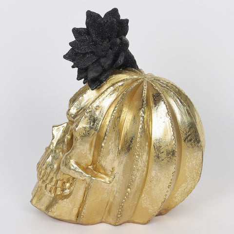 5.25*6.5*8.5''Gold Resin Skull Décor W/Lite