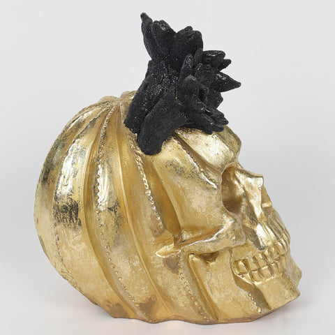 5.25*6.5*8.5''Gold Resin Skull Décor W/Lite