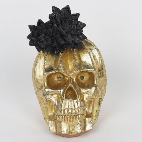 5.25*6.5*8.5''Gold Resin Skull Décor W/Lite