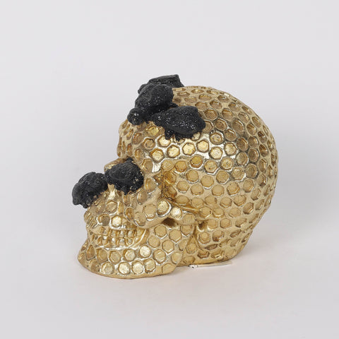 3.25*4*4.5'' Gold&Black Skull Décor W/Lite
