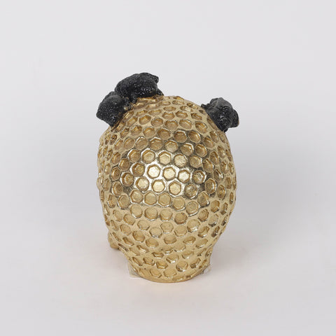 3.25*4*4.5'' Gold&Black Skull Décor W/Lite