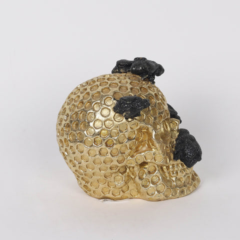 3.25*4*4.5'' Gold&Black Skull Décor W/Lite