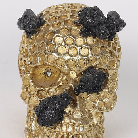 3.25*4*4.5'' Gold&Black Skull Décor W/Lite