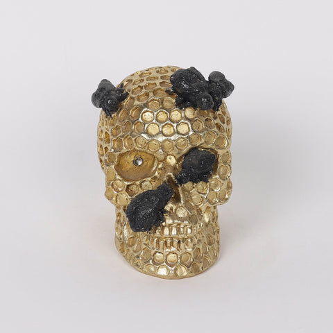 3.25*4*4.5'' Gold&Black Skull Décor W/Lite