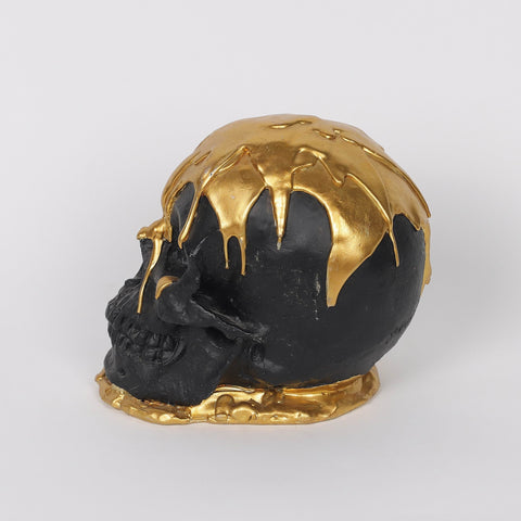 7.25*4.5*5.75''Gold&Black Skull Décor W/Lite