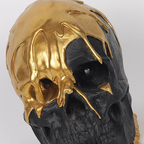 7.25*4.5*5.75''Gold&Black Skull Décor W/Lite