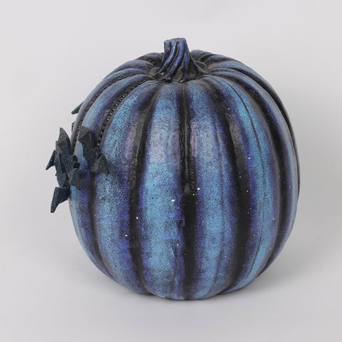 10.0*8.75*9.5''Blue & Black Pumpkin Décor W/Bat