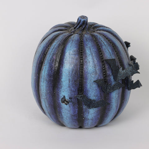 10.0*8.75*9.5''Blue & Black Pumpkin Décor W/Bat