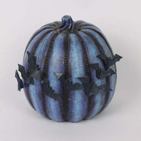 10.0*8.75*9.5''Blue & Black Pumpkin Décor W/Bat