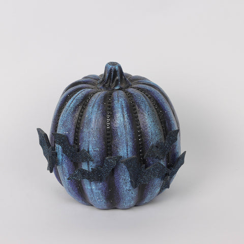 Blue & Black Pumpkin Décor with Bat - Unique Halloween Accent