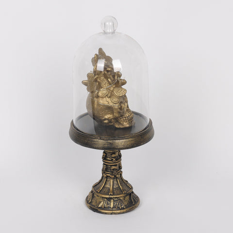 5.5*13.5'' Transparent Cover &Gold Skull Table Décor W/Lite