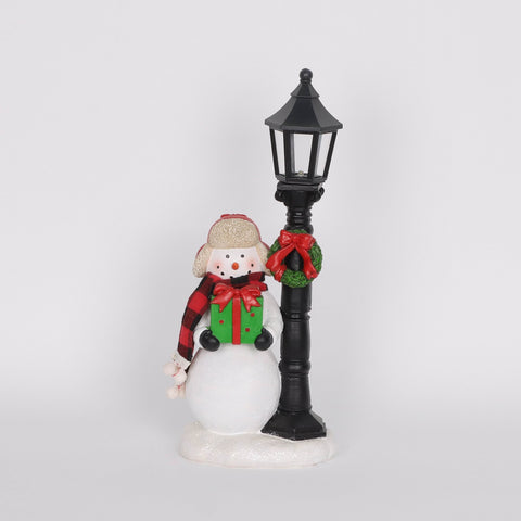 Christmas Resin Lamp Post W/ Snowman Décor