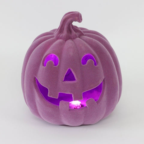 6.75*7.5''Purplr Flocking Pumpkin Décor W/Lite