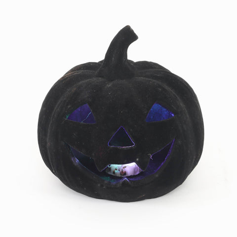 5.75*5.75''Black Flocking Pumpkin Décor W/Lite