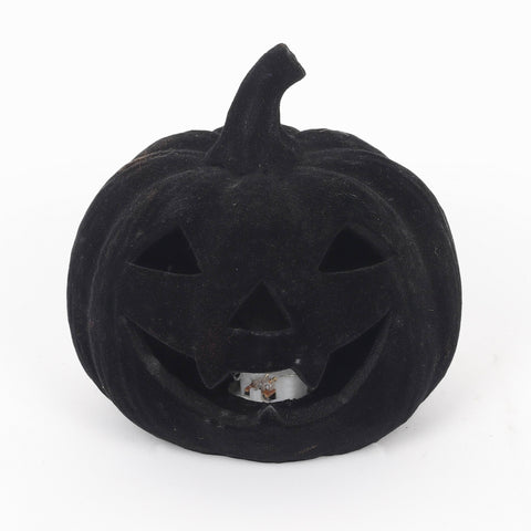 5.75*5.75''Black Flocking Pumpkin Décor W/Lite