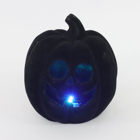 5.25*4.75*6.25''Black Flocking Pumpkin Décor W/Lite