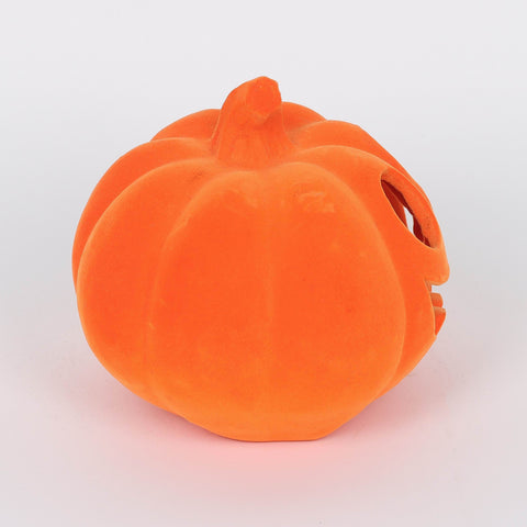 6.0*5.5*5.25''Orange Flocking Pumpkin Décor W/Lite
