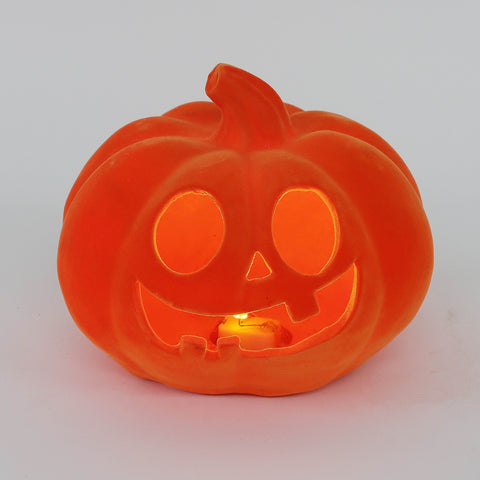 6.0*5.5*5.25''Orange Flocking Pumpkin Décor W/Lite