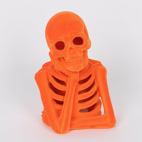 5.0*4.25*8.25'' Orange Flocking Thinking Skeleton Décor