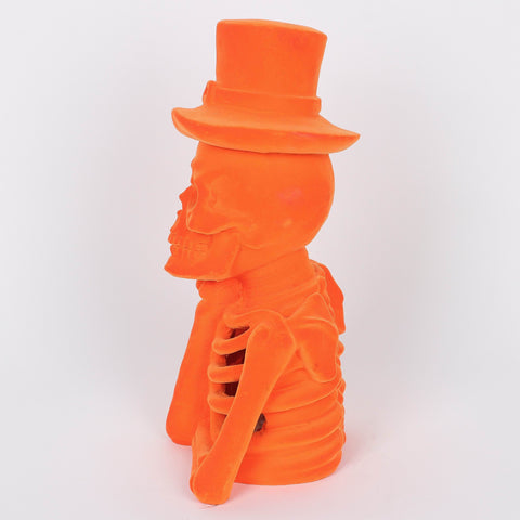 5.5*4.5*10.25''Orange Flocking Thinking Skeleton W/Hat Décor