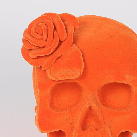 4.25*3.5*4.5''Orange Flocking Skull Décor