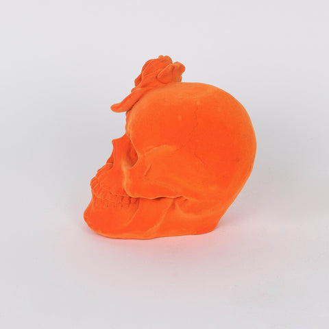 4.25*3.5*4.5''Orange Flocking Skull Décor