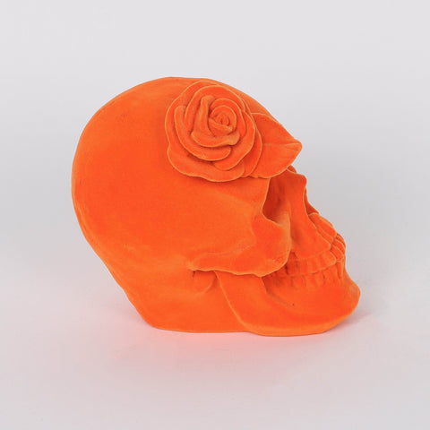 4.25*3.5*4.5''Orange Flocking Skull Décor