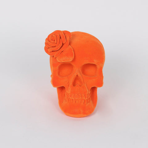 4.25*3.5*4.5''Orange Flocking Skull Décor