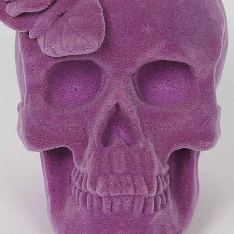 4.25*3.5*4.5'' Purple Flocking Skull Décor W/Rose