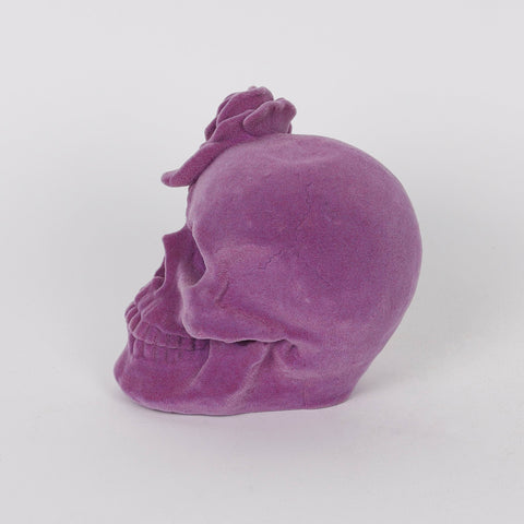 4.25*3.5*4.5'' Purple Flocking Skull Décor W/Rose