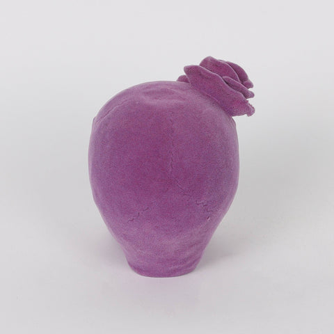 4.25*3.5*4.5'' Purple Flocking Skull Décor W/Rose