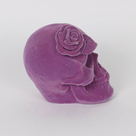 4.25*3.5*4.5'' Purple Flocking Skull Décor W/Rose