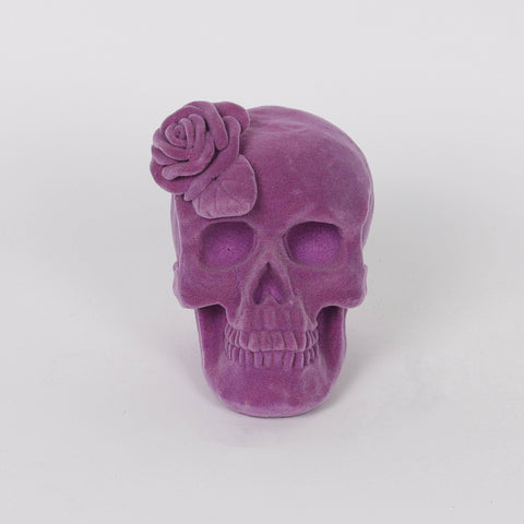 4.25*3.5*4.5'' Purple Flocking Skull Décor W/Rose