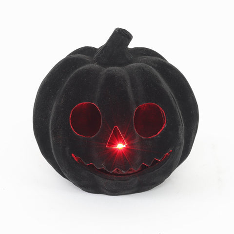5.0*4.5*5.0''Black Flocking Pumpkin Décor W/Lite