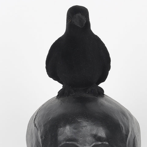 9.25*4.75*9.5'' Resin Black Skull Décor W/Crow