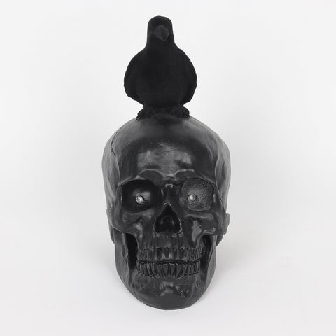 9.25*4.75*9.5'' Resin Black Skull Décor W/Crow