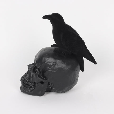 7.75*3.75*8.0''Black Resin Skull Décor W/Crow
