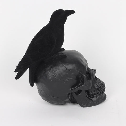 7.75*3.75*8.0''Black Resin Skull Décor W/Crow