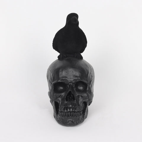 7.75*3.75*8.0''Black Resin Skull Décor W/Crow