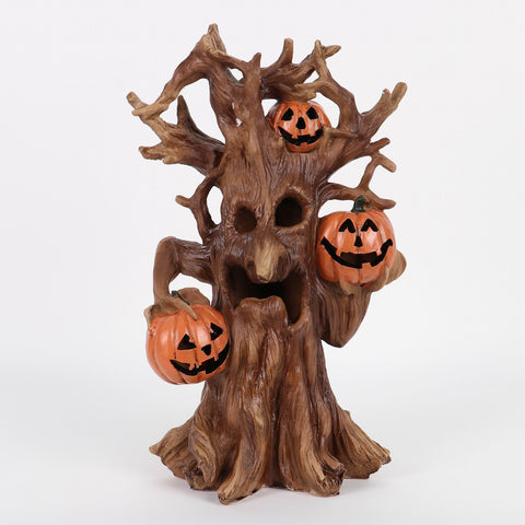 Halloween Lighted Resin Haunted Tree with Pumpkins: Spooky Illuminated Decoration