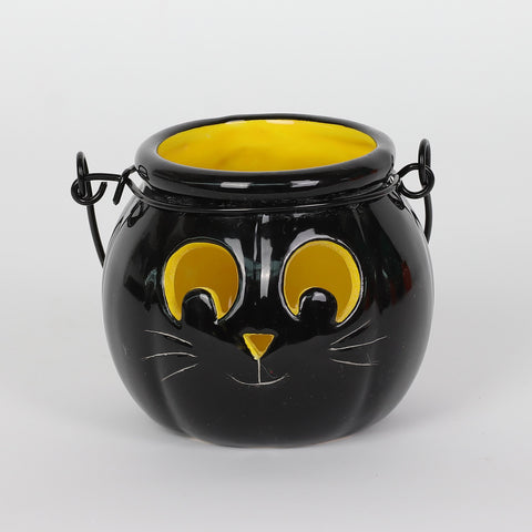 Halloween Black Ceramic Cat Lantern | Spooky Decor Accent