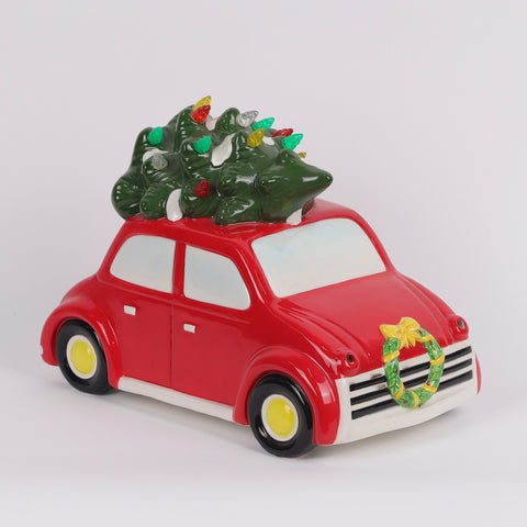 Christmas Ceramic Car W/ Lighted Tree