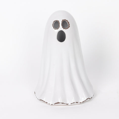 5.75*5.25*8.5''White Ceramic Ghost Décor W/Lite
