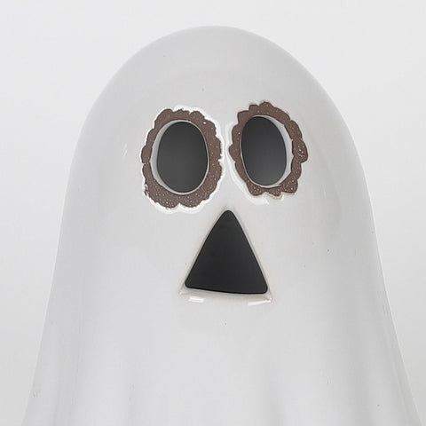 4.25*3.75*5.0''White Ceramic Ghost Décor W/Lite