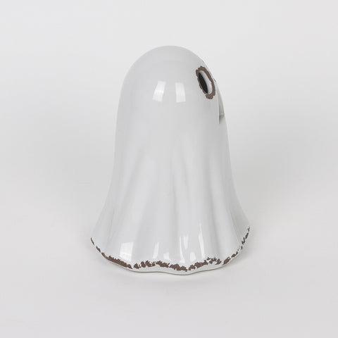 4.25*3.75*5.0''White Ceramic Ghost Décor W/Lite