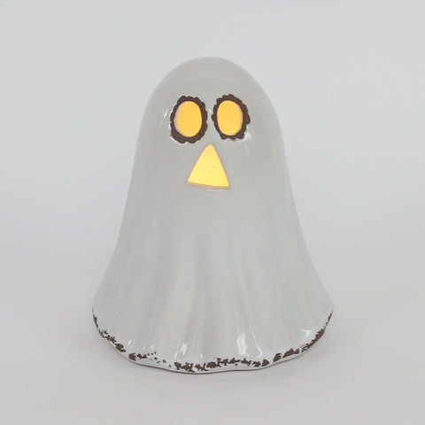 4.25*3.75*5.0''White Ceramic Ghost Décor W/Lite