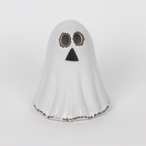 4.25*3.75*5.0''White Ceramic Ghost Décor W/Lite