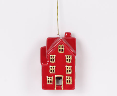 2.375 X 2.125X 3.875"H Light-Up Ceramic Red House Ornament