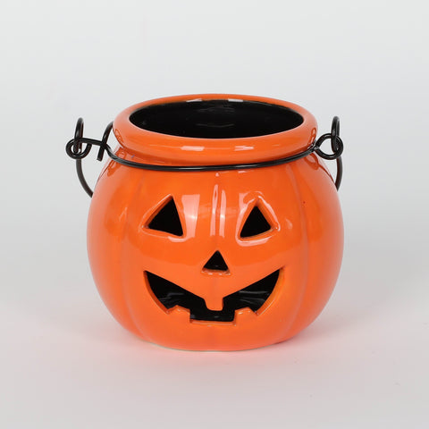 Orange Halloween Ceramic Jack-O-Lantern Candle Holder