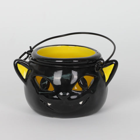 Black Halloween Ceramic Candle Holder with Cat Eyes